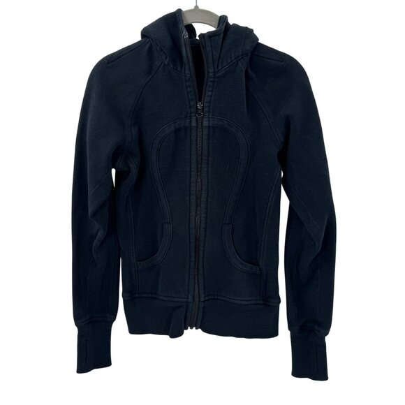 Lululemon Scuba Black Full-Zip Hoodie Womens Size 4 Cotton Blend Comfortable - Picture 1 of 8